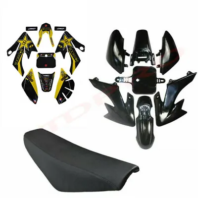 Black Plastics Fender Sticker Kit + Seat For CRF50 110cc 125cc 140cc Dirt Bike • $79.66