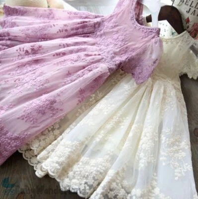 $29.95 • Buy Girl Lavender Cream Colour Vintage Style Lace Party Birthday Dress Skirt 2-7Year
