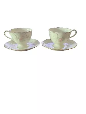 Vintage Mikasa Remembrance Set Of 2 Footed Cups And Saucers 5 7/8  Gold Trim • $29.99