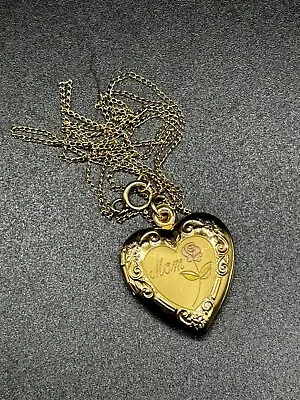 Vtg Art Deco 1/20 14K Gold Filled MOM Heart Photo Locket Pendant 18  Necklace • $39.99