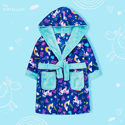 Kids Girls Dressing Gown 11-12 13 Years Unicorn Hooded Robe Winter Bathrobe UK • £9.49