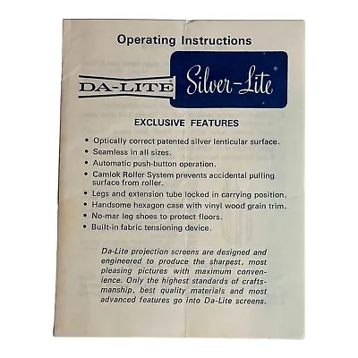 Vintage Da-Lite Silver Flyer Portable Movie Projection Screen Instructions Paper • $10.78