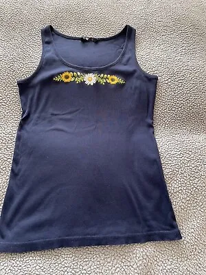 Navy /daisy Flowered Vest Top Size 14 • £3.50