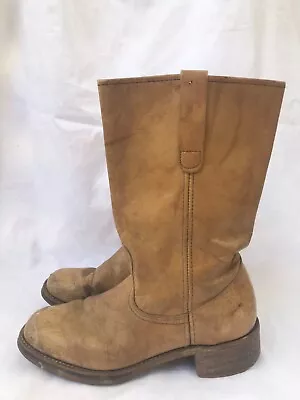 Vintage Sears Campus Boot Tall Tan Brown Leather Cowboy Western Men Size 9 D • $40