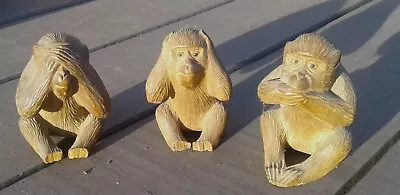 3 Antique Hand Carved Wooden Monkeys Hear No Evil See No Evil And Speak No Evil • $19.98