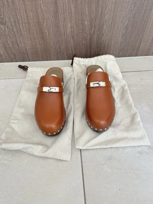 $850 • Buy Hermes Wooden Mule With  Anti Slip Shoe Base, Saddle Leather Silver Hardware