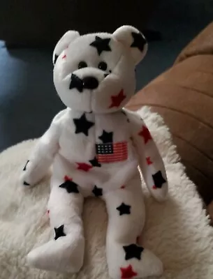 By5 Ty Beanie Baby Teddy Bear Glory 1998 Red White Blue Stars No Tag • $9.99