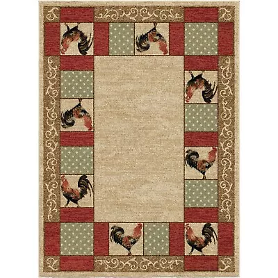 Barnyard Area Rug Lodge Cabin Rooster Chicken Country Beige *FREE SHIPPING* • $39.99