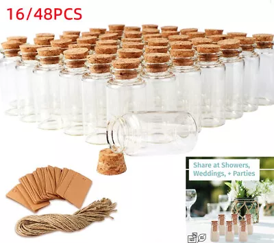 £9.99 • Buy 16/48pcs Clear Glass Bottles With Cork Stoppers Mini Jars Vials Wedding Favor 