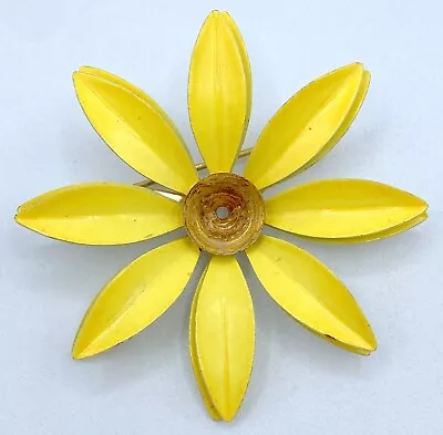 F2-2123 Vintage Brooch Gold Tone Pin 2  Flower Yellow Enamel • $2.99
