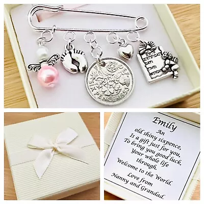 £5.99 • Buy LUCKY SIXPENCE NEWBORN, Baby Gift, Charm, Keepsake, PERSONALISED GIFT BOX
