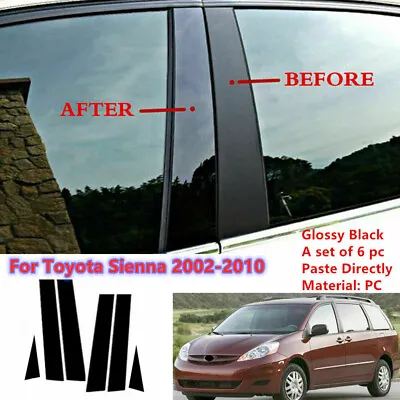 $16.99 • Buy Fit For Toyota Sienna 2002-2010 Black 6 Pcs Pillar Post Door Window Trim Cover