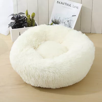 Fluffy Donut Cuddler Plush Pet Bed Dog Cat Soft Warm Round Calming Bed Washable • $8.90