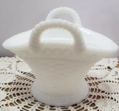 Vtg Westmoreland Milk Glass Double Handled Basket~Candy Dish~Trinket ~Flowers • $12.99