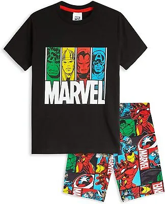 Marvel Boys Teenagers 2 Piece Short Pyjamas Iron Man Captain America Hulk Thor • £12.49