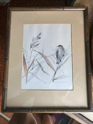 Mads Stage 1970s Wildlife Bird Lithograph “Reed Warbler” Signed Framed Print Art • $111