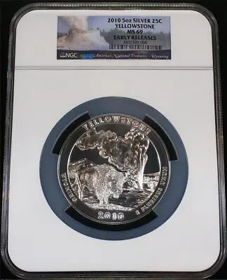2010 .25C 5 Oz. .999 Silver ATB Yellowstone Nat'l. Park NGC MS69 Early Releases • $295