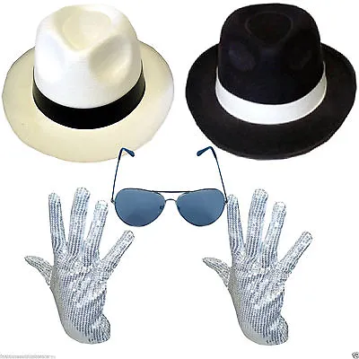 Michael Jackson Hat Sequin Glove Glasses Tie Deluxe Fancy Dress Gangster Costume • £7.99