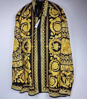 Versace Barocco Black And Gold Silk Shirt New • $1379