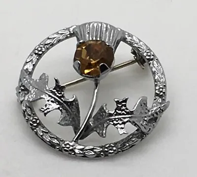 Mizpah Citrine  Thistle Brooch Silver Tone   Pin Kilt  Celtic Scottish Shawl  • $25