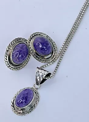 Jay King DTR Mine Finds Purple Charoite Sterling Silver Earrings Necklace 18” • $125