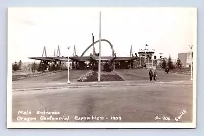 Oregon Centennial Expo Entrance ~ Googie Modern Architecture RPPC Portland Photo • $12.99