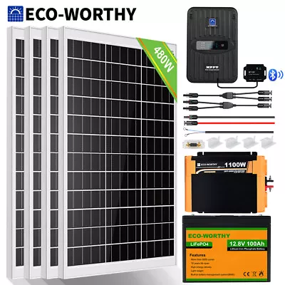 500W 480Watt 12V MPPT Solar Panel Kit Power System 100Ah Lithium Battery For RV • £749.99