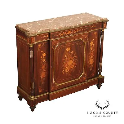 Antique 19th C. French Napoleon III Marquetry Inlaid Marble Top Cabinet • $4895