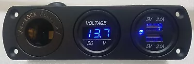 12v Dual 4.2a Usb Charger Power Outlet Socket + Voltage Gauge Flush Mount Au • $32.95
