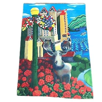 D. McCulley Moose In The City Floral Flag Tapestry Wall Hanging Decor • $12.50