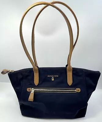Michael Kors Kempton Women's Blue Brown Logo Double Strap Shoulder Tote Bag • $36.87