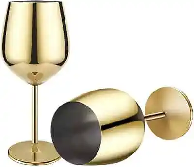 Porto Moniz Stainless Steel Stem Wine Glass - Set Of 2 - Gold Color - 18.5oz • $34.99