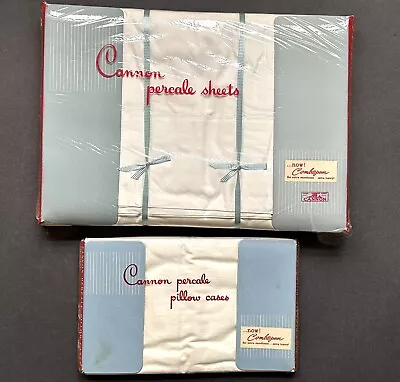 VINTAGE NEW Cannon Combspun Percale Sheets Pillow Case Set 81x108 45x 80 White • $10