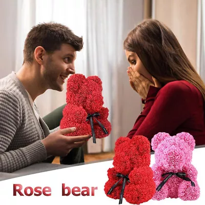 Valentines Birthday Gift Handmade Rose Flower Teddy Bear Wedding Party Decor • $16.14