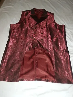 Burgundy Gothic Vampire Long Vest Victorian Goth Steampunk (xxl) New • $52.50