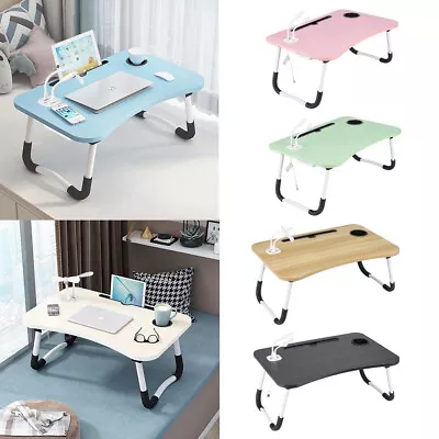 Portable Folding Bed Laptop Table Lazy Lap Bed Tray Desk With USB Fan & LED Lamp • £14.94