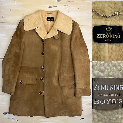 ZERO KING - Vtg 70s Leather Suede & Sherpa Rancher Marlboro Coat Mens 44 LARGE • $86.12