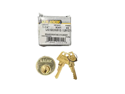 5-PACK US Lock 1-1/4  Brass Mortise Cylinder KW1 Keyway US1502KW13 U013713 • $49.99