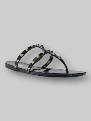 $444 Valentino Garavani Women Black Jelly Flat Thong Slip-on Sandals EU 40/US 10 • £121.80