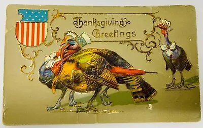 Vintage Thanksgiving Greetings Patriotic Turkeys Post Card Printed In Germany • $4.99