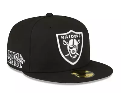 Raiders Fitted New Era 59Fifty Super Bowl XVIII Patch Black White Cap Hat • $39.95