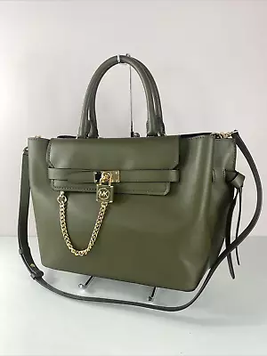 Michael Kors Hamilton Belted Satchel Olive Green Leather Large Bag B2S • $139.99