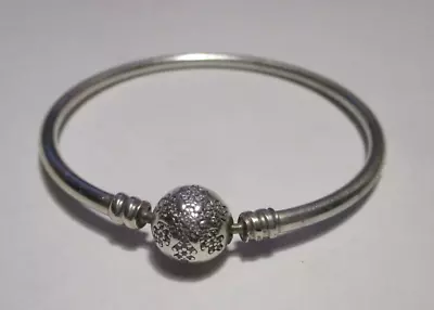 PANDORA Silver Charm Bangle With Unique Snowflake Pave CZ Ball Clasp - 590740CZ • $39