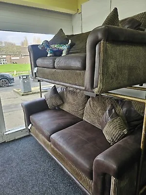 Exdisplay Dfs 3+2 Jumbo Cord Leather Sofa Set Suite • £350