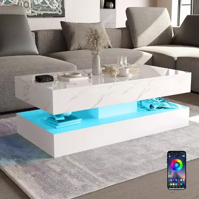 LED Lighted Coffee Table  2 Tier With Storage Drawers • $297.52