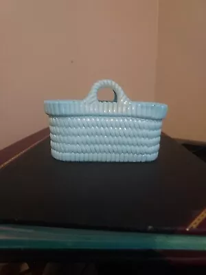 Vintage Blue Milk Glass Basket Toothpick Holder • $4.25