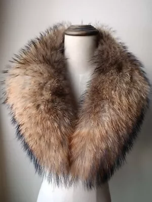 Real Raccoon Fur Collar Warm Scarf Shawl Smooth Natural Brown For Party Dinner • $33.99