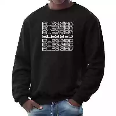 Mens Graphic Sweatshirt Blessed Stacked Print • $29