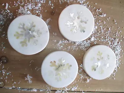 Elegant White Marble Coasters With Abalone Inlay Snowflakes  Set Of 4 • $32