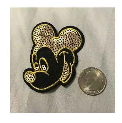 Mickey Mouse - Disney - Cartoon - Gold Sequin Iron On Applique Patch • $3.95